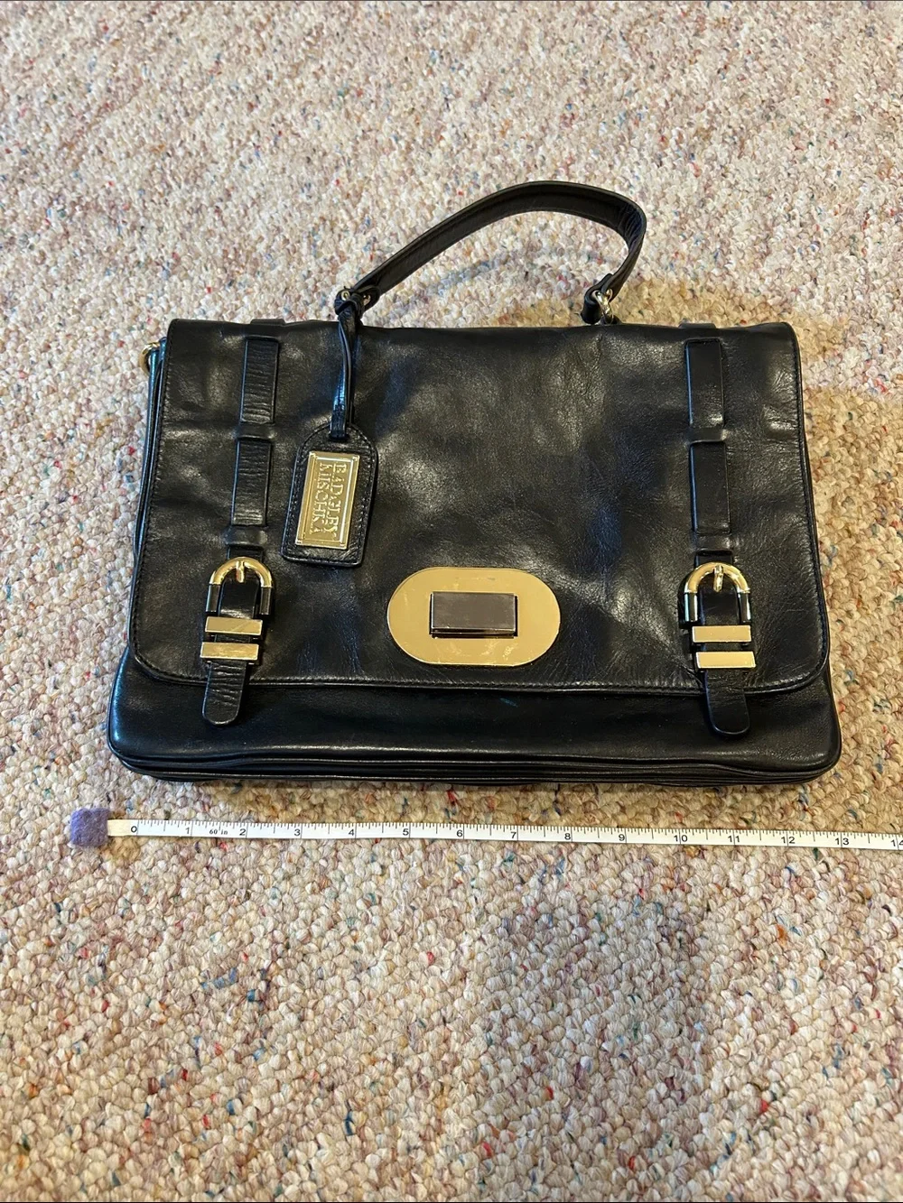 Badgley Mischka Black Leather Satchel with Gold Hardware